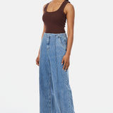 Tailored Pintuck Jeans - Mid Wash Blue