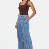 Tailored Pintuck Jeans - Mid Wash Blue