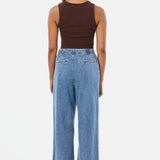 Tailored Pintuck Jeans - Mid Wash Blue