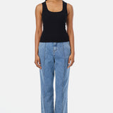 Scoop Neck Ribbed Tank - Black