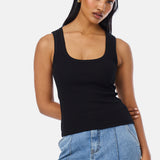 Scoop Neck Ribbed Tank - Black