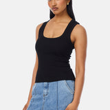 Scoop Neck Ribbed Tank - Black