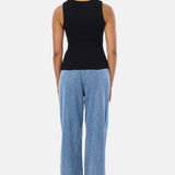 Scoop Neck Ribbed Tank - Black
