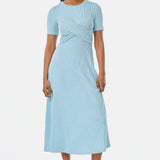 Gathered Short Sleeve Dress - Aquamarine Marl