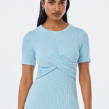 Gathered Short Sleeve Dress - Aquamarine Marl