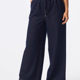 Denim Wide Leg Drawstring Pants - Indigo