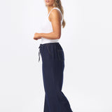 Denim Wide Leg Drawstring Pants - Indigo