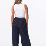 Denim Wide Leg Drawstring Pants - Indigo
