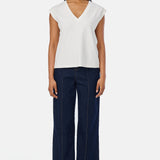 V-Neck Cap Sleeve Jersey Tank - White (Pre-Order)