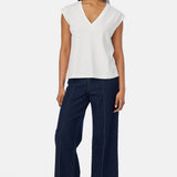 V-Neck Cap Sleeve Jersey Tank - White (Pre-Order)