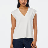 V-Neck Cap Sleeve Jersey Tank - White (Pre-Order)