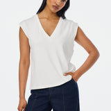 V-Neck Cap Sleeve Jersey Tank - White (Pre-Order)