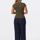 Asymmetric Knit Top - Khaki