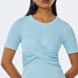 Gathered Short Sleeve Dress - Aquamarine Marl