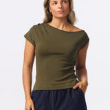 Asymmetric Knit Top - Khaki