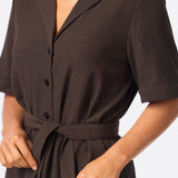 Textured Short Sleeve Tie Shirt - Dark Chocolate