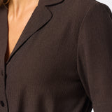 Textured Short Sleeve Tie Shirt - Dark Chocolate