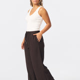 Textured Drawstring Pants - Dark Chocolate