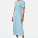 Gathered Short Sleeve Dress - Aquamarine Marl