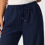 Textured Drawstring Pants - Navy