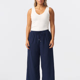 Textured Drawstring Pants - Navy