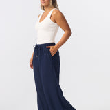 Textured Drawstring Pants - Navy