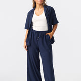Textured Short Sleeve Tie Shirt - Navy