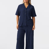 Textured Short Sleeve Tie Shirt - Navy