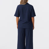 Textured Short Sleeve Tie Shirt - Navy
