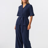 Textured Drawstring Pants - Navy