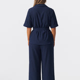 Textured Short Sleeve Tie Shirt - Navy
