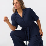 Textured Short Sleeve Tie Shirt - Navy