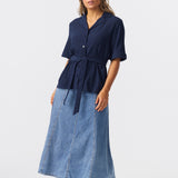 Textured Short Sleeve Tie Shirt - Navy