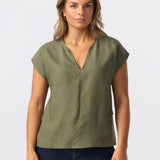 Cap Sleeve Tie Blouse - Khaki