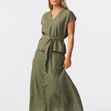 Cap Sleeve Tie Blouse - Khaki