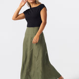 Panelled Midi Skirt - Khaki