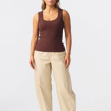 Scoop Neck Ribbed Tank - Espresso