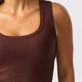 Scoop Neck Ribbed Tank - Espresso