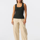 Scoop Neck Ribbed Tank - Forest Green
