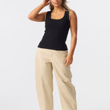 Scoop Neck Ribbed Tank - Black
