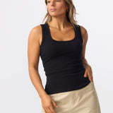 Scoop Neck Ribbed Tank - Black