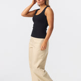 Scoop Neck Ribbed Tank - Black