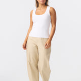 Scoop Neck Ribbed Tank - White