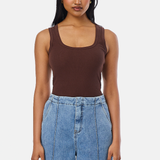 Scoop Neck Ribbed Tank - Espresso