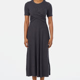 Gathered Short Sleeve Dress - Charcoal