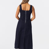 Denim Panelled Midi Dress - Indigo