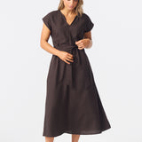 Cap Sleeve Tie Midi Dress - Dark Chocolate