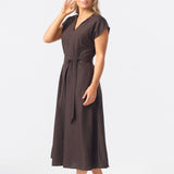 Cap Sleeve Tie Midi Dress - Dark Chocolate