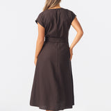 Cap Sleeve Tie Midi Dress - Dark Chocolate