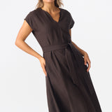 Cap Sleeve Tie Midi Dress - Dark Chocolate